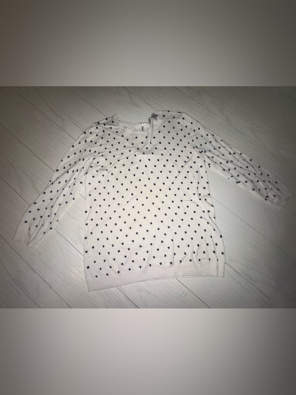 LOFT White Crewneck Sweater with Black Star Print